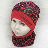 вд1491-23 Комплект трикотажный шапка/снуд леопардовый принт Princess красный