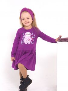 Фиолетовое платье для девочки с заниженной линей талии