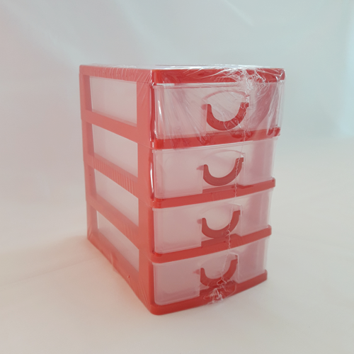 Органайзер для хранения с ящичками для мелочей, размер 12,5см х 9см х 14см, 4 ящичка, цвет красный