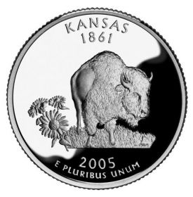 25 центов США 2005г - Канзас, UNC - Серия Штаты и территории D