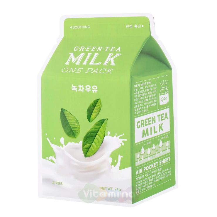 A'Pieu Успокаивающая маска с экстрактом зеленого чая и гамамелиса Green Tea Milk One-Pack, 21 мл