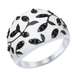 Кольцо из серебра с эмалью с чёрными фианитами 94012558 SOKOLOV