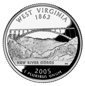 25 центов США 2005г - Западная Виргиния, UNC - Серия Штаты и территории