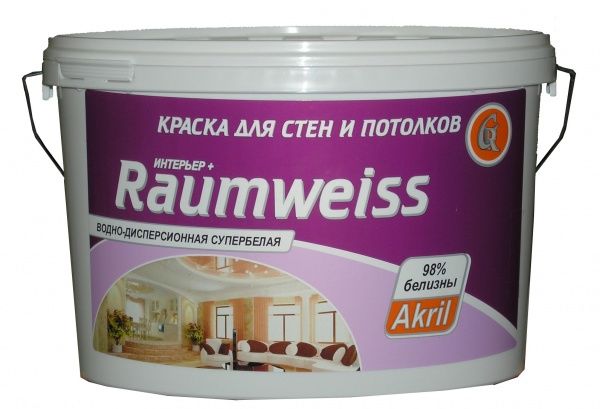 Краска "RAUMWEISS"-"ИНТЕРЬЕР+" "Гермес" - 14кг / ПВХ ведро