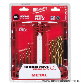 Набор сверл по металлу Shockwave HSS-G Tin Red Hex 10 шт MILWAUKEE 48894759