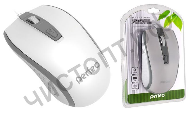 Мышь провод.USB PERFEO PROFIL, 4 кн, USB, бел-сер (PF-383-OP-W/GR)