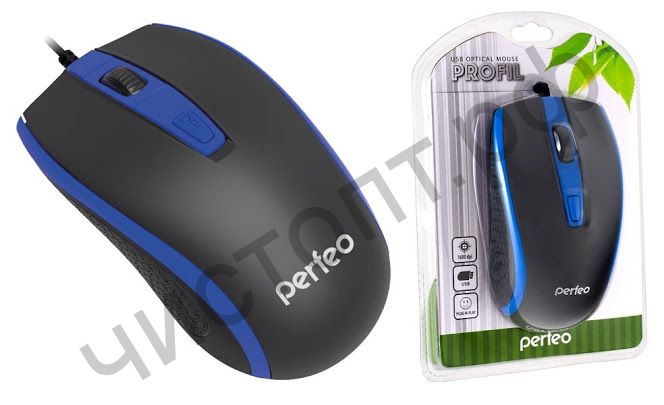 Мышь провод.USB PERFEO PROFIL, 4 кн, USB, чёрн-син (PF-383-OP-B/BL)