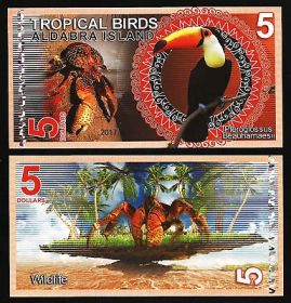 Сейшельские острова. Остров Альдабра - 5 Долларов 2017 UNC (Тропические птицы)