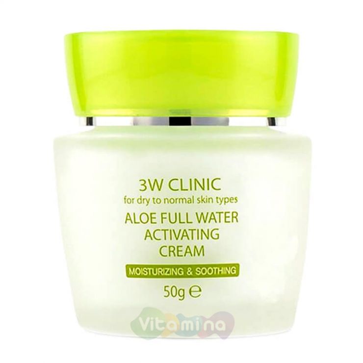 3W CLINIC Увлажняющий крем с экстрактом алоэ вера  Aloe Full Water Activating Cream, 50 гр