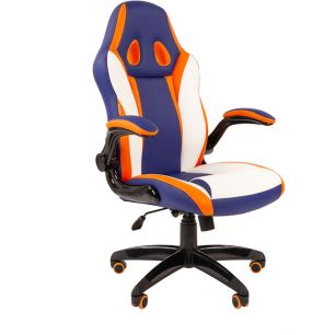 Кресло CHAIRMAN GAME 15 MIXCOLOR геймерское, экокожа, цвет белый/синий/оранжевый