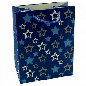 Пакет подарочный "Звезды на синем", 26*32*10 см