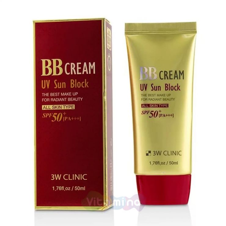 3W CLINIC Солнцезащитный ВВ крем UV Sun Block BB Cream SPF50+/PA, 50 мл