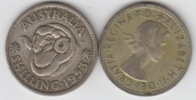 Австралия 1 шиллинг 1959 VF серебро.