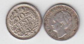 Нидерланды 10 центов  разные года серебро