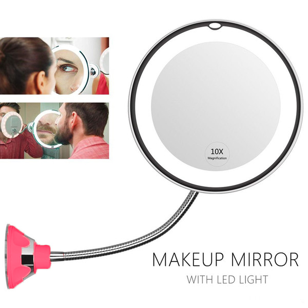 Косметическое зеркало на вакуумной присоске и подсветкой My Fold Jin Ge Mirror, Цвет держателя Красный