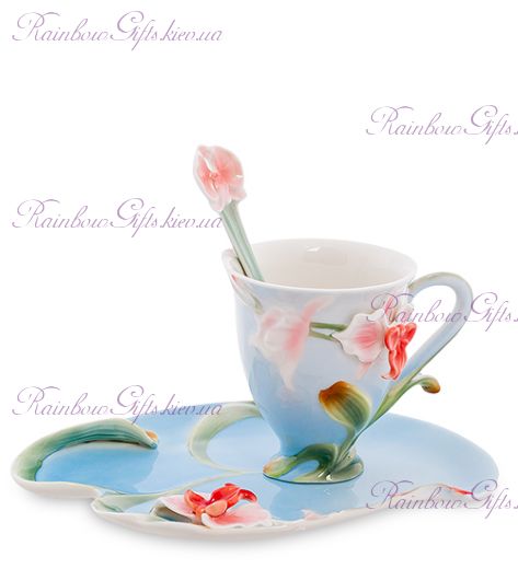 Чашка с блюдцем и ложечкой Орхидея ''Pavone''