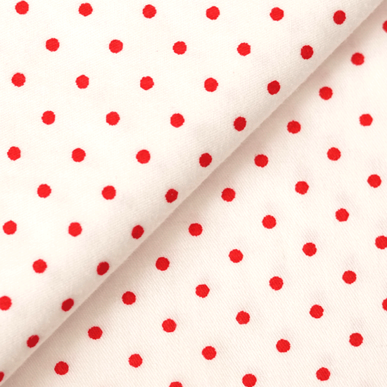 Ткань хлопок Красный горошек на молочном  50x40