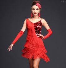 Платье для латинских танцев с бахромой Рио красное