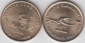 Турция 100000 лир 1999 UNC