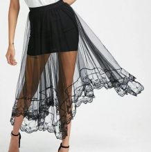 Летняя юбка с прозрачным кружевом черная