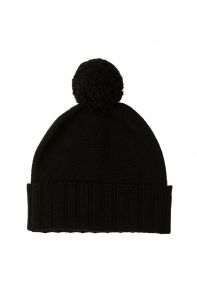 Кашемировая мягкая шапка для Леди - "Джерси" с модным помпоном и ребристым отворотом, крупная вязка, классический черный цвет. CASHMERE HAT WITH POM POM BLACK.