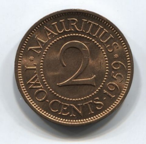 2 цента 1959 года Маврикий UNC