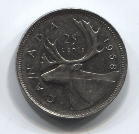 25 центов 1968 года Канада VF
