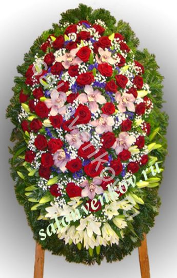 Элитный траурный венок из живых цветов №115, РАЗМЕР 100см,120см,140см,170см