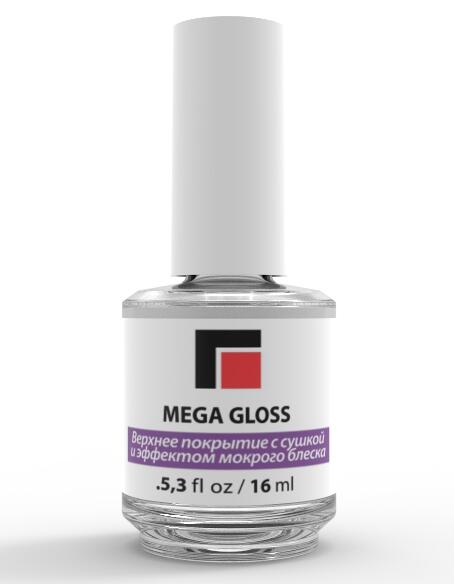 Верхнее покрытие "Milv" Mega Gloss с сушкой и эффектом мокрого блеска, 16мл