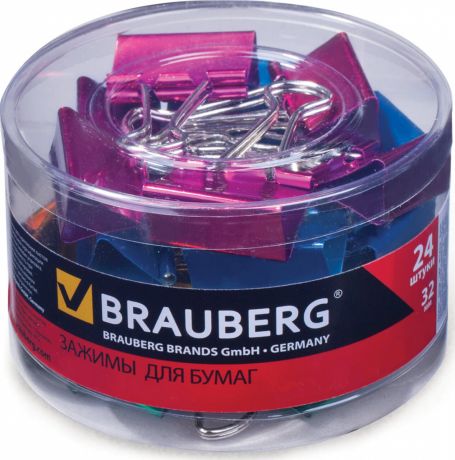 Зажимы для бумаг Brauberg, комплект 24 штук, 32 мм, цвет металлик