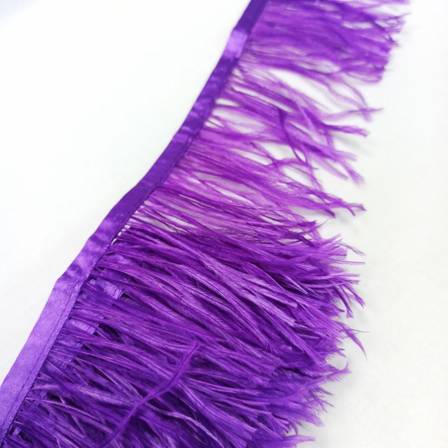 Перья недорого, страусиные перья на ленте, шириной 7-11 см, цвет светло-фиолетовый, остаток 50 см