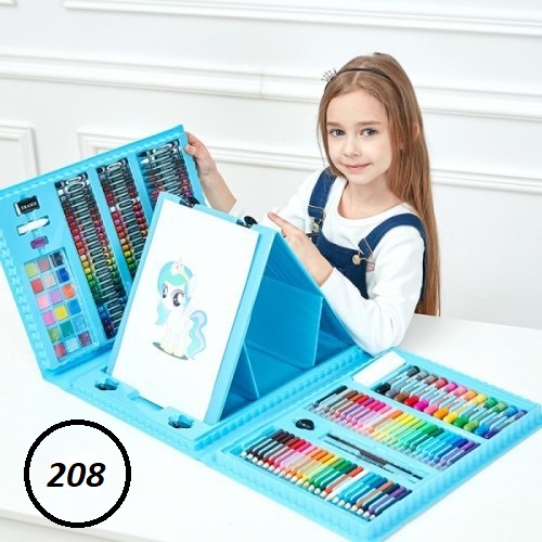 Набор для рисования со складным мольбертом в чемоданчике 208 предметов (цвет голубой)