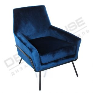Кресло  Амстердам темно-синий бархат + ножки черный металл