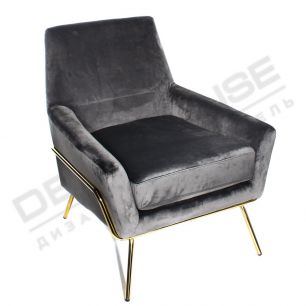 Кресло DeepHouse Амстердам бархат серый + ножки золотой металл для кафе, ресторана, дома, кухни