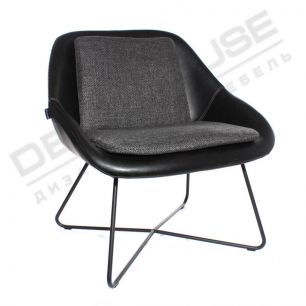 Кресло DeepHouse Тренто для отдыха черная экокожа + темно-серая ткань ножки черные для кафе, ресторана, дома, кухни