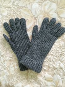 кашемировые вязаные перчатки мужские с подворотом (стёжка кардиган) ,100% драгоценный кашемир, цвет Тёмносерый Mid Grey  CARDIGAN STITCH