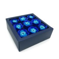 Мыльные розы в коробке 9 шт (цвет синий градиент)
