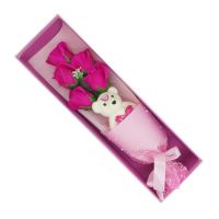 Букет мыльных роз с мишкой в коробке (цвет фуксия)