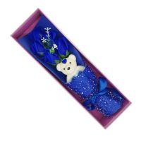 Букет мыльных роз с мишкой в коробке (цвет синий)