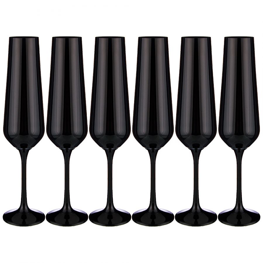 Набор бокалов для шампанского "Sandra sprayed black" 6 шт. 200 мл., h=25 см.