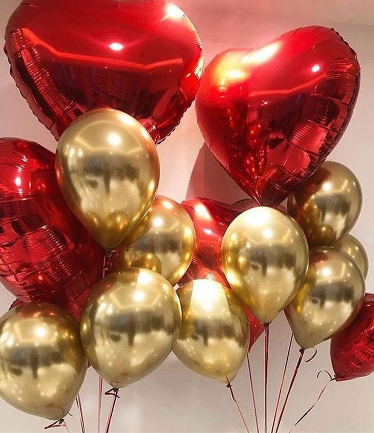 Гелевые шары. Воздушный шарик. Шары сердца. Красно золотые шары.