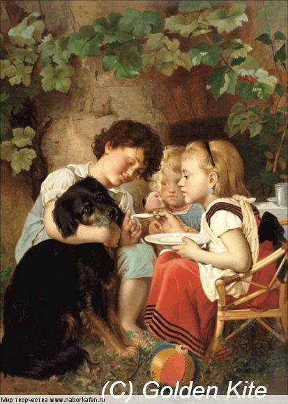 2303 Three Children Feeding Dog