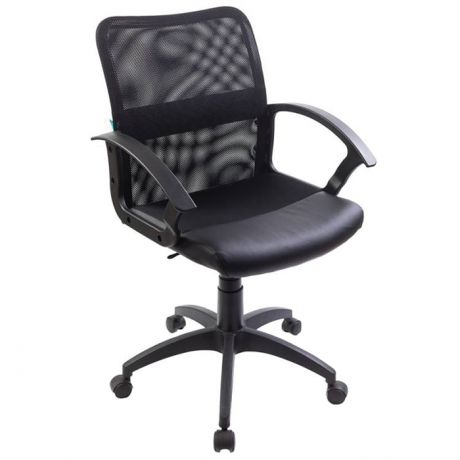 Кресло для компьютера Бюрократ CH-590/Black спинка сетка черная, сиденье искусств. кожа черная