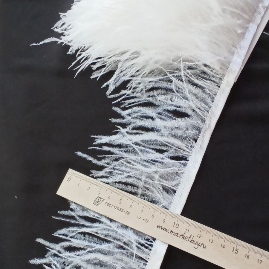 Перья белые, перьевая лента, щириной 7-11 см, арт PS012, цвет тёплый белый