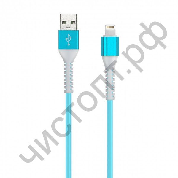 Кабель USB - Apple 8 pin Smartbuy в TPE оплетке Flow3D, 1м. мет.након., <2А, синий (iK-512FL blue)