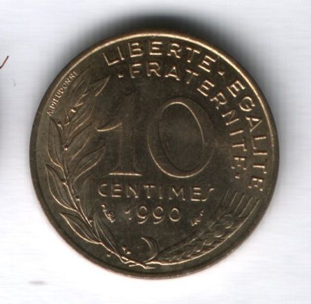 10 сантимов 1990 года Франция AUNC