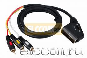 Шнур SCART Plug - 3RCA Plug с переключателем, GOLD, (круглый кабель), 3.0М REXANT