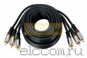 Шнур 3RCA Plug - 3RCA Plug 1.5М (GOLD) - металл REXANT