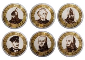 Набор монет 6 ШТУК, 10 РУБЛЕЙ 2013 ГОДА - ВЕЛИКИЕ ПОЛКОВОДЦЫ, ЦВЕТНАЯ ЭМАЛЬ + ГРАВИРОВКА​