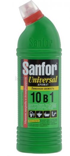 Средство для чистки и дезинфекции Sanfor "Universal", 10 в 1, лимонная свежесть, 1 л